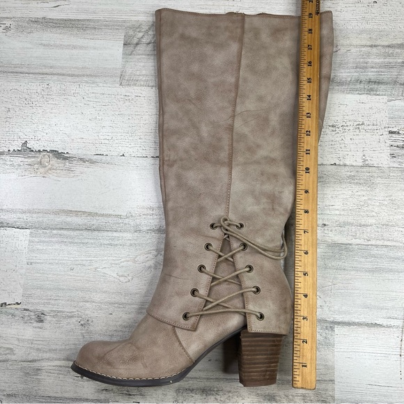 Torrid 9W Tan Tall Boots Stacked Block Heel Side Zip Wide Calf Burnished Vegan - Picture 10 of 16